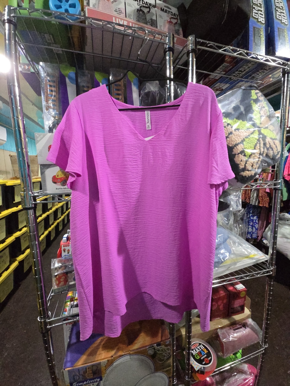 New XL Zenana Women's Short Sleeve V-Neck Tunic Top - Bright Magenta